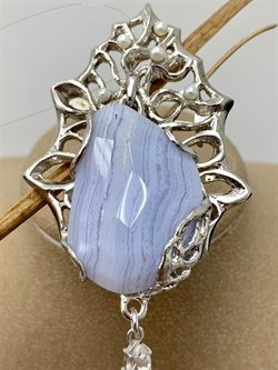 *Брошь Голубой Агат Сапфирин арт. 37-SB7691/2-48-4.27П-1003057902530000 (вес 25,3 г) - фото 225051