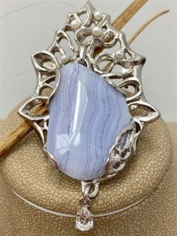 *Брошь Голубой Агат Сапфирин арт. 37-SB7691/2-48-4.27П-1003057902530000 (вес 25,3 г) - фото 225052