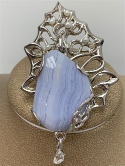 *Брошь Голубой Агат Сапфирин арт. 37-SB7691/2-48-4.27П-1003057902530000 (вес 25,3 г) - фото 225053