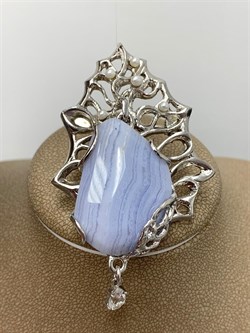 *Брошь Голубой Агат Сапфирин арт. 37-SB7691/2-48-4.27П-1003057902530000 (вес 25,3 г) - фото 225054