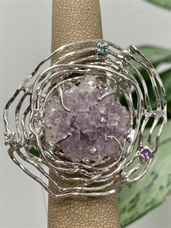 *Кольцо р.18 Друза Аметист Бразилия арт. 37-SC3705-48-2.13П-2-1002158401967000 (вес 19,67 г) - фото 225257