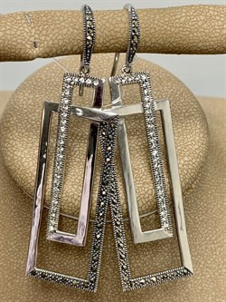 *Серьги Петли Микс Горный Хрусталь Марказит арт. ME01662W-CR-333 Вес 10,66 г - фото 226970