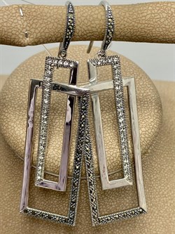 *Серьги Петли Микс Горный Хрусталь Марказит арт. ME01662W-CR-333 Вес 10,66 г - фото 226971