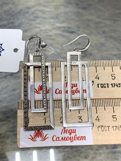 *Серьги Петли Микс Горный Хрусталь Марказит арт. ME01662W-CR-333 Вес 10,66 г - фото 226974