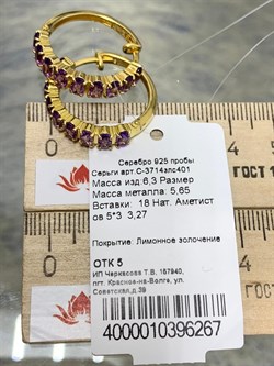 *Серьги Конго Аметист арт. С-3714злс401-267 (Вес 6,3 г) - фото 227490 *Серьги Конго Аметист арт. С-3714злс401-267 (Вес 6,3 г) - фото 227490