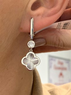 *Серьги Клевер Белый Фианит арт. 421-15-921р-110-194 Вес 4,97 г - фото 227786