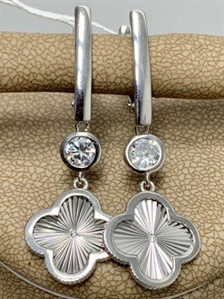 *Серьги Клевер Белый Фианит арт. 421-15-921р-110-194 Вес 4,97 г - фото 227787