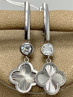 *Серьги Клевер Белый Фианит арт. 421-15-921р-110-194 Вес 4,97 г - фото 227788