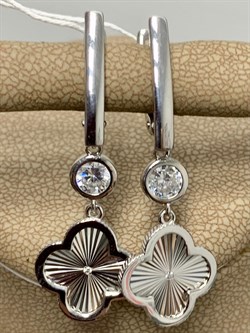 *Серьги Клевер Белый Фианит арт. 421-15-921р-110-194 Вес 4,97 г - фото 227789