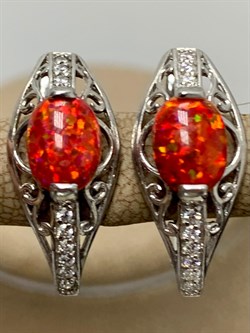 *Серьги иск Красный Опал иск арт. С-3059рк77800-065 (Вес 2,97 г) - фото 227804
