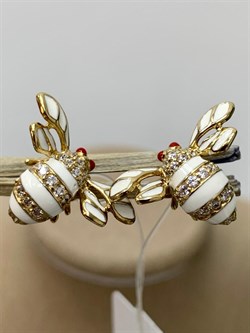*Серьги Белый Фианит Эмаль арт. 2ES0139002100-897 Вес 3,9 г - фото 228095