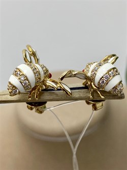 *Серьги Белый Фианит Эмаль арт. 2ES0139002100-897 Вес 3,9 г - фото 228096