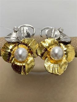 *Серьги иск Белый Жемуг арт. С-1361006рзк80400-060 (Вес 7,87 г) - фото 229652