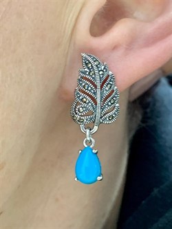 *Серьги Марказит Бирюза арт. HE1293-383 (вес 8,3 г) - фото 231484