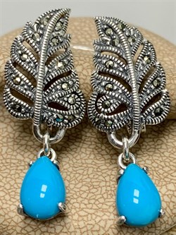 *Серьги Марказит Бирюза арт. HE1293-383 (вес 8,3 г) - фото 231488