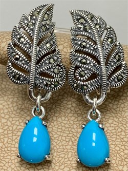 *Серьги Марказит Бирюза арт. HE1293-383 (вес 8,3 г) - фото 231490