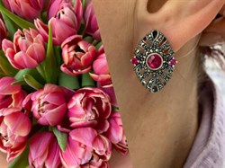 *Серьги Микс Марказит Рубин иск арт. HE881-581 вес 8,31 г - фото 231942 *Серьги Микс Марказит Рубин иск арт. HE881-581 вес 8,31 г - фото 231942