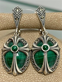 *Серьги Микс Марказит Малахит арт. С 886-769 вес 11,19 г - фото 231949