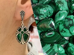 *Серьги Микс Марказит Малахит арт. С 886-769 вес 11,19 г - фото 231950