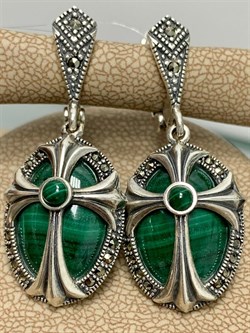 *Серьги Микс Марказит Малахит арт. С 886-769 вес 11,19 г - фото 231957