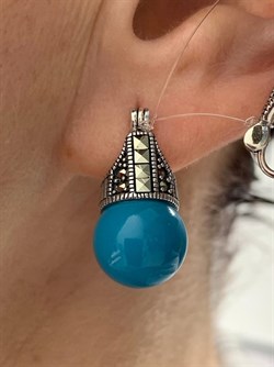 *Серьги Марказит Бирюза арт. HE1421-628 (вес 8,11 г) - фото 232275 *Серьги Марказит Бирюза арт. HE1421-628 (вес 8,11 г) - фото 232275