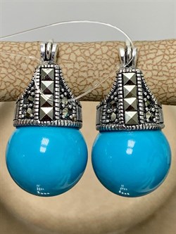 *Серьги Марказит Бирюза арт. HE1421-628 (вес 8,11 г) - фото 232279 *Серьги Марказит Бирюза арт. HE1421-628 (вес 8,11 г) - фото 232279