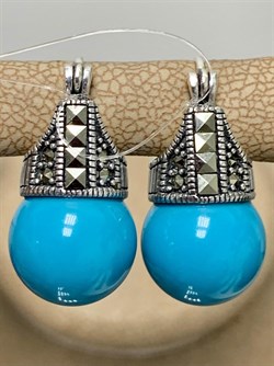 *Серьги Марказит Бирюза арт. HE1421-628 (вес 8,11 г) - фото 232280 *Серьги Марказит Бирюза арт. HE1421-628 (вес 8,11 г) - фото 232280