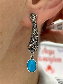 *Серьги Марказит Бирюза арт. HE0698-390 (вес 10,63 г) - фото 232297