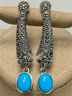 *Серьги Марказит Бирюза арт. HE0698-390 (вес 10,63 г) - фото 232300