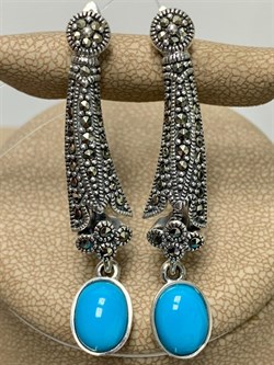 *Серьги Марказит Бирюза арт. HE0698-390 (вес 10,63 г) - фото 232301