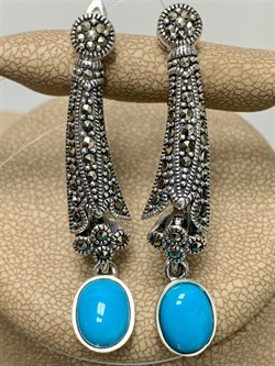 *Серьги Марказит Бирюза арт. HE0698-390 (вес 10,63 г) - фото 232302
