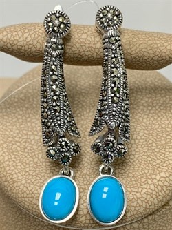 *Серьги Марказит Бирюза арт. HE0698-390 (вес 10,63 г) - фото 232303