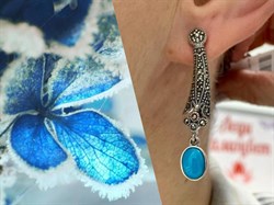 *Серьги Марказит Бирюза арт. HE0698-390 (вес 10,63 г) - фото 232304