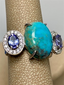 *Кольцо р.18 Бирюза Аризона Танзанит арт. К1579Ю/Ag-618/7-845 вес 6,29 г - фото 234538