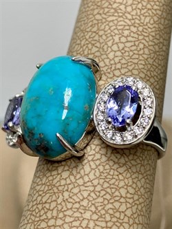 *Кольцо р.18 Бирюза Аризона Танзанит арт. К1579Ю/Ag-618/7-845 вес 6,29 г - фото 234539