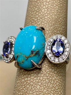 *Кольцо р.18,5 Бирюза Аризона Танзанит арт. К1579Ю/Ag-618/7-818 вес 6,15 г - фото 234549