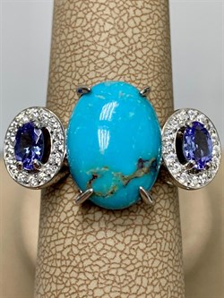 *Кольцо р.18,5 Бирюза Аризона Танзанит арт. К1579Ю/Ag-618/7-818 вес 6,15 г - фото 234550