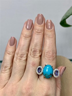 *Кольцо р.18,5 Бирюза Аризона Танзанит арт. К1579Ю/Ag-618/7-818 вес 6,15 г - фото 234551