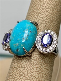 *Кольцо р.18 Бирюза Аризона Танзанит арт. К1579Ю/Ag-618/7-795 вес 6,14 г - фото 234560 *Кольцо р.18 Бирюза Аризона Танзанит арт. К1579Ю/Ag-618/7-795 вес 6,14 г - фото 234560