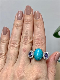 *Кольцо р.18 Бирюза Аризона Танзанит арт. К1579Ю/Ag-618/7-795 вес 6,14 г - фото 234562 *Кольцо р.18 Бирюза Аризона Танзанит арт. К1579Ю/Ag-618/7-795 вес 6,14 г - фото 234562