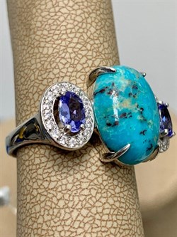 *Кольцо р.20 Бирюза Аризона Танзанит арт. К1579Ю/Ag-618/7-789 вес 6,38 г - фото 234581 *Кольцо р.20 Бирюза Аризона Танзанит арт. К1579Ю/Ag-618/7-789 вес 6,38 г - фото 234581