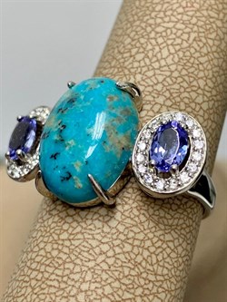 *Кольцо р.20 Бирюза Аризона Танзанит арт. К1579Ю/Ag-618/7-789 вес 6,38 г - фото 234582 *Кольцо р.20 Бирюза Аризона Танзанит арт. К1579Ю/Ag-618/7-789 вес 6,38 г - фото 234582