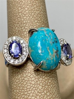 *Кольцо р.17,5 Бирюза Аризона Танзанит арт. К1579Ю/Ag-618/7-767 вес 6,01 г - фото 234587
