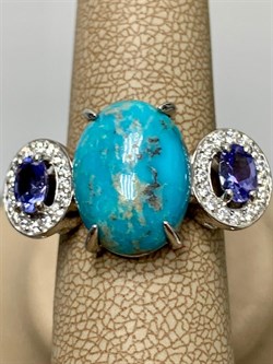 *Кольцо р.17,5 Бирюза Аризона Танзанит арт. К1579Ю/Ag-618/7-767 вес 6,01 г - фото 234590
