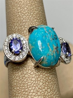 *Кольцо р.17,5 Бирюза Аризона Танзанит арт. К1579Ю/Ag-618/7-767 вес 6,01 г - фото 234591