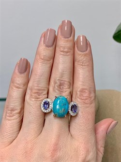 *Кольцо р.17,5 Бирюза Аризона Танзанит арт. К1579Ю/Ag-618/7-767 вес 6,01 г - фото 234593