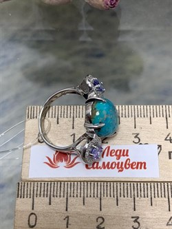 *Кольцо р.17,5 Бирюза Аризона Танзанит арт. К1579Ю/Ag-618/7-767 вес 6,01 г - фото 234596