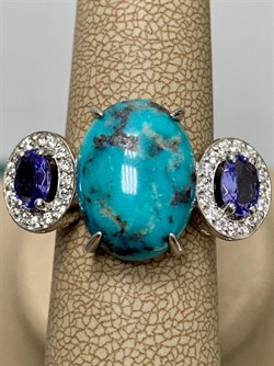 *Кольцо р.17 Бирюза Аризона Танзанит арт. К1579Ю/Ag-618/7-578 вес 6,15 г - фото 234613 *Кольцо р.17 Бирюза Аризона Танзанит арт. К1579Ю/Ag-618/7-578 вес 6,15 г - фото 234613