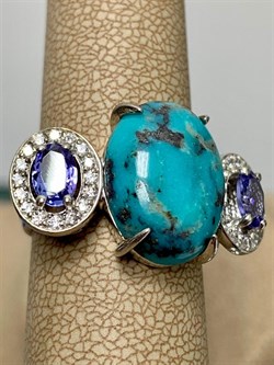 *Кольцо р.17 Бирюза Аризона Танзанит арт. К1579Ю/Ag-618/7-578 вес 6,15 г - фото 234614 *Кольцо р.17 Бирюза Аризона Танзанит арт. К1579Ю/Ag-618/7-578 вес 6,15 г - фото 234614