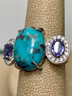 *Кольцо р.17 Бирюза Аризона Танзанит арт. К1579Ю/Ag-618/7-578 вес 6,15 г - фото 234615 *Кольцо р.17 Бирюза Аризона Танзанит арт. К1579Ю/Ag-618/7-578 вес 6,15 г - фото 234615